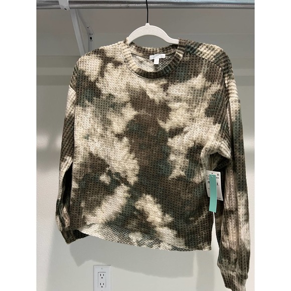 NWT Abound Olive‎ Tye Dye Thermal Waffle Knit Crop Sweater Size XS - Picture 1 of 7